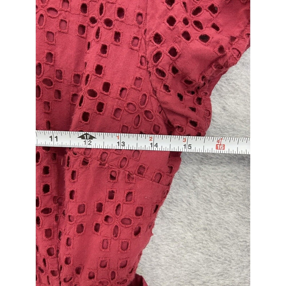 Madewell Women's Cutout Dress Solid Red Pockets Short Sleeve Size 6 - Picture 8 of 10